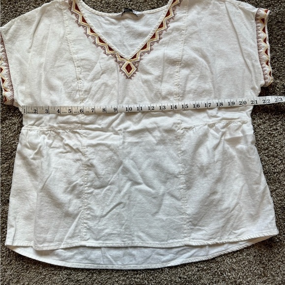 Sonoma Womens M Popover Top Linen V-Neck Short Sleeve Boho Aztec detail - Picture 5 of 6